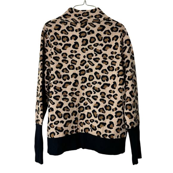 RACHEL ZOE Leopard Print Mock Neck Zip Front Cardigan Sweater Jacket Size LARGE - Picture 4 of 7